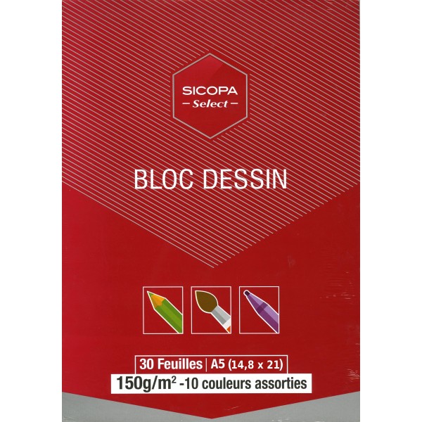 Bloc Dessin Scopa A5 30 pages 220g/m² Papier 10 Couleurs assorties
